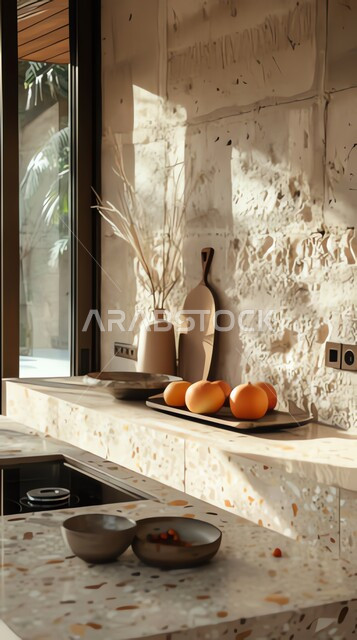 استخدام الرخام الراقي في ديزاين المطابخ، التصاميم الداخلية على الطراز الفني الراقي في الأثاث المنزلي، مطبخ بديكورات عصرية فاخرة، فنون الهندسة المعمارية المتميزة الحديثة، شقق وفلل سكنية في السعودية