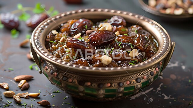 طبق من الحلوى التقليدية ذات النكهة الغنية مزينة بالمكسرات، فن اعداد وتقديم الأطباق، المأكولات العربية التقليدية الشعبية، حلويات من المطبخ السعودي، وصفات طعام لذيذة، تقديم الحلا في المناسبات والأعياد