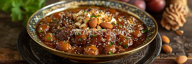 طبق من الحلوى التقليدية ذات النكهة الغنية مزينة بالمكسرات، فن اعداد وتقديم الأطباق، المأكولات العربية التقليدية الشعبية، حلويات من المطبخ السعودي، وصفات طعام لذيذة، تقديم الحلا في المناسبات والأعياد