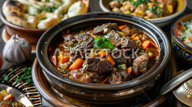 فن الطهي وتقديم الطعام اللذيذ ، طبق مليء باللحم والخضار الطازجة ، المرقوق السعودي مع طبقات من العجين المنقوع في المرق، مأكولات شعبية عربية خليجية، أطباق وأطعمة  قديمة شهيرة سعودية 