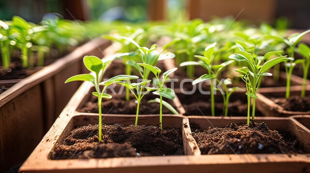 الاهتمام والعناية في النباتات والمزروعات، صورة مقربة لشتلات الفلفل في أواني على حافة النافذة في المنزل، براعم في قوالب بلاستيكية صغيرة، التجارب المنزلية الناجحة، المنتجات المحليةوالمحاصيل الزراعية في السعودية