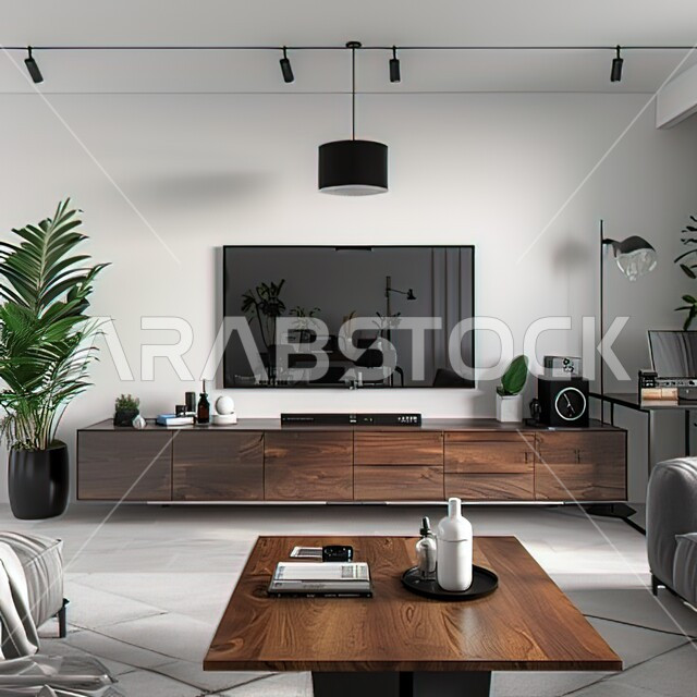 التصاميم المنزلية الداخلية الحديثة، غرفة جلوس بتصميم عصري فاخر، تحف واكسسوارات و أثاث منزلي راقي، الديكورات الخشبية لطاولات في غرفة المعيشة، الشقق والفلل السكنية في المملكة العربية السعودية