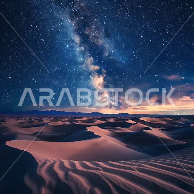  التضاريس والبيئة الصحراوية في الصحراء العربية، منظر لمجرة درب التبانة والنجوم اللامعة في سماء السعوديه, جبال ومرتفعات المملكة العربية السعودية في الليل، الكثبان الرملية الذهبية،  خلفية الطبيعة