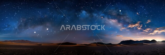  التضاريس والبيئة الصحراوية في الصحراء العربية، منظر لمجرة درب التبانة والنجوم اللامعة في سماء السعوديه, جبال ومرتفعات المملكة العربية السعودية في الليل، الكثبان الرملية الذهبية،  خلفية الطبيعة