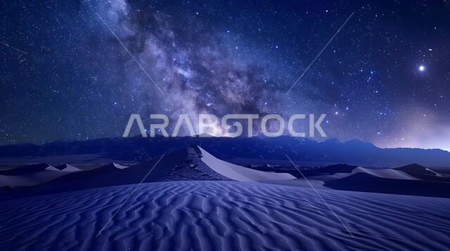  التضاريس والبيئة الصحراوية في الصحراء العربية، منظر لمجرة درب التبانة والنجوم اللامعة في سماء السعوديه, جبال ومرتفعات المملكة العربية السعودية في الليل، الكثبان الرملية الذهبية،  خلفية الطبيعة