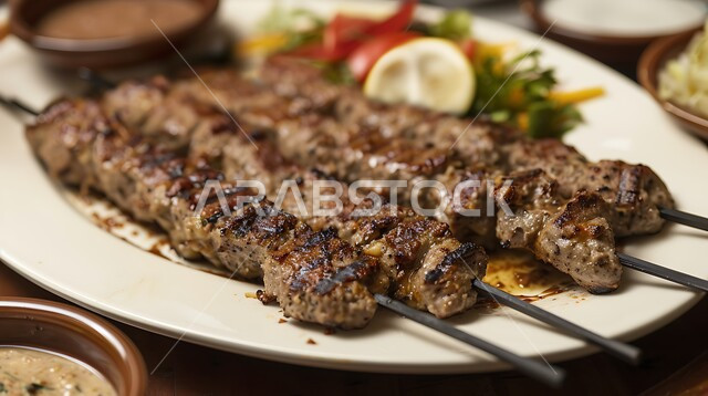وصفات الدجاج واللحوم بنكهات متنوعة، طبق من أسياخ الكباب المشوي على الفحم مع البقدونس والبصل وصلصة الطحينة، أطعمة وأغذية صحية, مطاعم للمأكولات العربية الشرقية، وجبات لحم الضأن الشهية الساخنة
