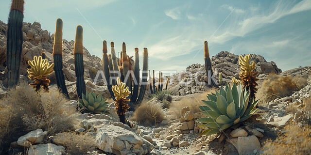  سلسلة الجبال والتكوينات والتشكلات الصخرية، نبات الصبار الشوكي في المناطق الصحراوية والكثبان الرملية في البراري، اماكن سياحية للسفاري في المملكة العربية السعودية، نمو النباتات الشوكية والاعشاب البرية في المحميات الطبيعية الصحراوية