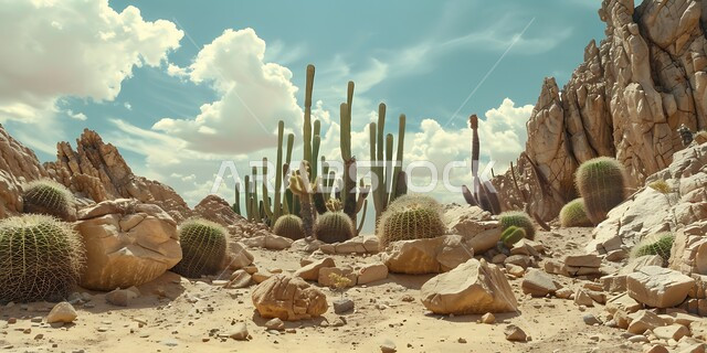  سلسلة الجبال والتكوينات والتشكلات الصخرية، نبات الصبار الشوكي في المناطق الصحراوية والكثبان الرملية في البراري، اماكن سياحية للسفاري في المملكة العربية السعودية، نمو النباتات الشوكية والاعشاب البرية في المحميات الطبيعية الصحراوية