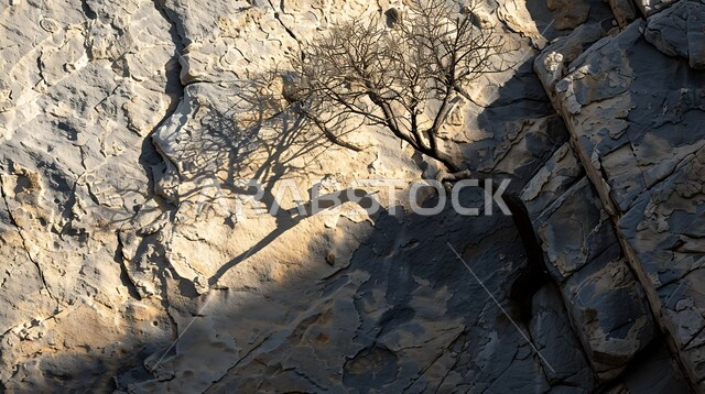  سلسلة الجبال والتكوينات والتشكلات الصخرية في المناطق الصحراوية، الكثبان الرملية والوديان في البراري، اماكن سياحية مشهورة في المملكة العربية السعودية، المحميات الطبيعية الصحراوية، انعكاس ظلال الاشجار على الصخور الجبلية