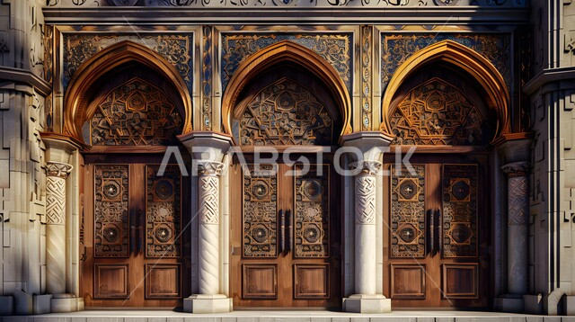 بوابة خشبية محفرة لمسجد، تصاميم وديكورات دينية مزخرفة، الفن الهندسي المعماري للمساجد في المملكة العربية السعودية، العبادة والتقرب إلى الله