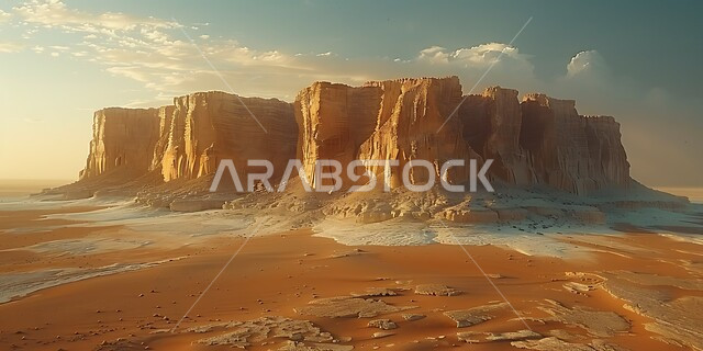 Natural sandstone rock formation in a desert, rock formations formed by weather factors, attracting tourists from all over the world, tourist places and attractions, natural historical monuments in the Kingdom of Saudi Arabia