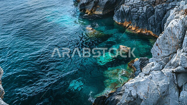 المنحدرات الصخرية المطلة على البحر، أماكن ساحلية سياحية، الواجهة البحرية في المملكة العربية، المناظر الطبيعية على البحر في السعودية، التكوينات والتشكيلات الحجرية