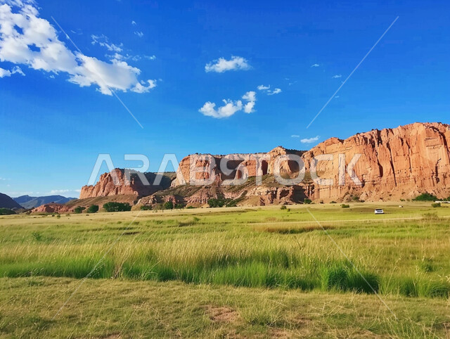 الاستمتاع بالمناظر الطبيعية, التكوينات والتشكيلات الجبلية, أماكن المنحدرات الصخرية في المملكة العربية السعودية, مناطق السياحة وقضاء الوقت الممتع, النباتات البرية الخضراء في النهار