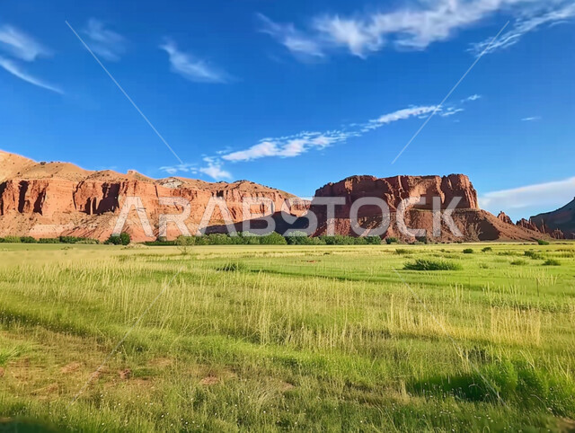 الاستمتاع بالمناظر الطبيعية, التكوينات والتشكيلات الجبلية, أماكن المنحدرات الصخرية في المملكة العربية السعودية, مناطق السياحة وقضاء الوقت الممتع, النباتات البرية الخضراء في النهار