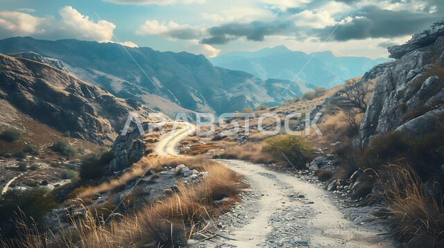 الاعشاب والنباتات البرية على القمم والمرتفعات الجبلية، ممر جبلي متعرج، التكوينات والتشكيلات الصخرية للجبال في السعودية، المناظر الطبيعية في المملكة العربية