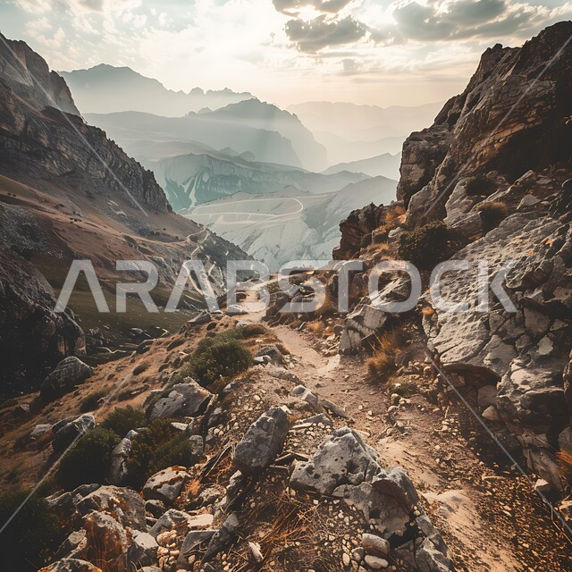 منظر السماء المليئة بالغيوم، ممر جبلي متعرج، التكوينات و التشكيلات الصخرية للجبال في السعودية، الاعشاب والنباتات البرية على القمم والمرتفعات الجبلية، المناظر الطبيعية في المملكة العربية