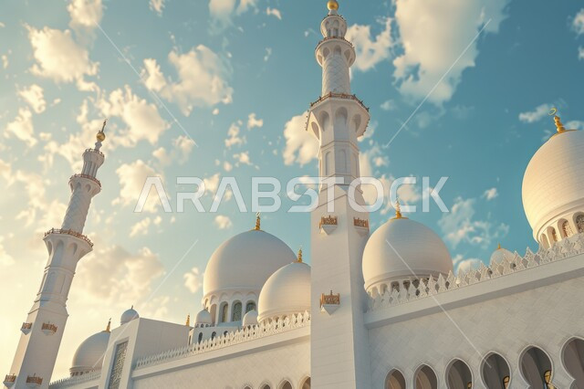The modern design of domes and minarets in mosques, the architectural art of the Sheikh Zayed Grand Mosque in Abu Dhabi, the urban growth and development of religious buildings, Islamic monuments and places in the United Arab Emirates