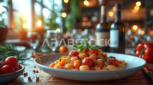 المقبلات العربية الباردة، طبق من سلطة الخضار الشهية الطازجة، وجبات غذائية صحية، مأكولات شرقية لذيذة، الأساليب الفنية في تقديم الطعام في مطاعم ومطابخ السعودية