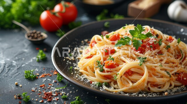 وجبة من الباستا الشهية، طبق من معكرونة كاربونارا اللذيذ المزين باللحم المقدد والخضار، أطباق ووجبات آسيوية شرقية، مطاعم المأكولات السريعة في المملكة العربية
