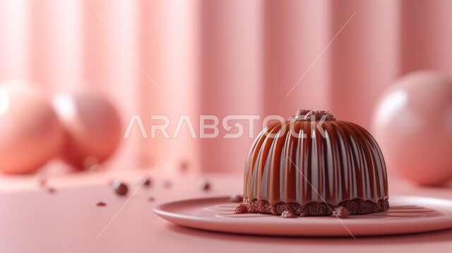 طبق من حلوى بودينغ الشوكولا، حلا بارد لذيذ، أطباق من الحلويات العربية الشرقية الشهية، فنون تقديم الطعام في مطاعم المملكة العربية السعودية