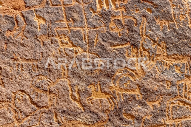 الأحافير والمنحوتات والرسوم الصخرية التاريخية، نقوش أثرية تعود لعصور قديمة في قرية الأصبع في الرياض، آثار المملكة العربية السعودية، الحفاظ على ثقافة وتاريخ الأجداد