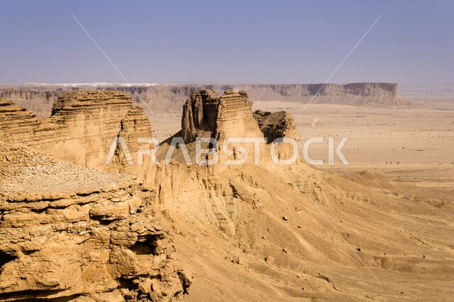 Tuwaiq mountain range in Najd, a mountain ridge in Riyadh, Saudi Arabia, famous landmarks and tourist places, rock formations and formations in the deserts, distinctive landscapes
