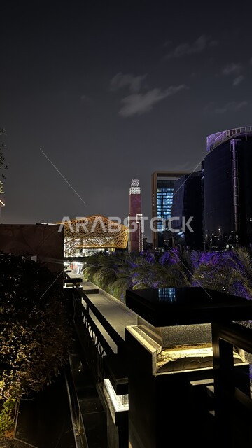 المباني والمنشآت و المعالم السياحية المشهورة في العاصمة, الأبراج وناطحات السحاب السكنية و التجارية في وقت الليل في مدينة الرياض، النمو والتطور العمراني في المملكة العربية السعودية، الاهتمام بالزراعة والنباتات الخضراء والمظهر البيئي