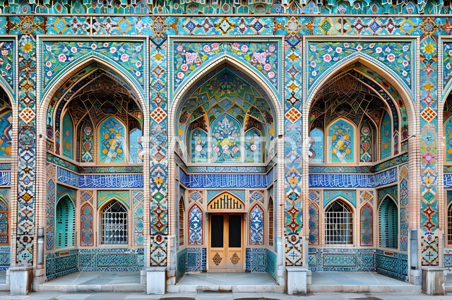 القبب والمآذن المتميزة, الهندسة المعمارية والنقوش والزخارف الإسلامية باللون الازرق ,مفهوم العبادة و التقرب الى الله تعالى , نداء المسلمين لأداء الفرائض والصلوات على وقتها، الديكورات الداخلية بالفسيفساء