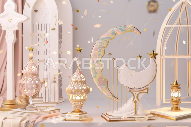 إضاءة وزينة رمضان المبارك ، فوانيس وهلال بتصاميم مميزة ، تحف واكسسوارات رمضانية ثلاثية الأبعاد ، الإحتفال بقدوم شهر الخير والبركة، ديكورات وأنوار اسلامية وأجواء روحانية