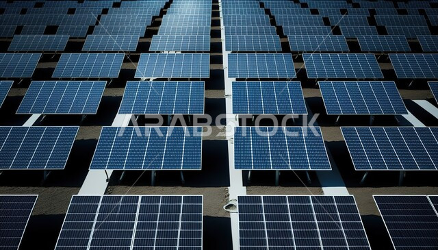 مفهوم انتاج الطاقة البديلة الصديقة للبيئة في المملكة العربية السعودية, محطات الطاقات الشمسية المتجددة, صورة من الأعلى لألواح وستلايت انتاج الطاقة الكهروضوئية 