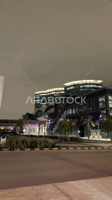 Means of transport and communications in the Kingdom of Saudi Arabia, Granada metro station in Riyadh at night, the Saudi Railways Company project in the capital, development and development of the Arab tourism movement