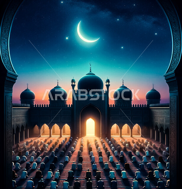 Muslim men gathered to pray in the mosque campus the architectural art Muslim men gathered to pray in the mosque campus the architectural art