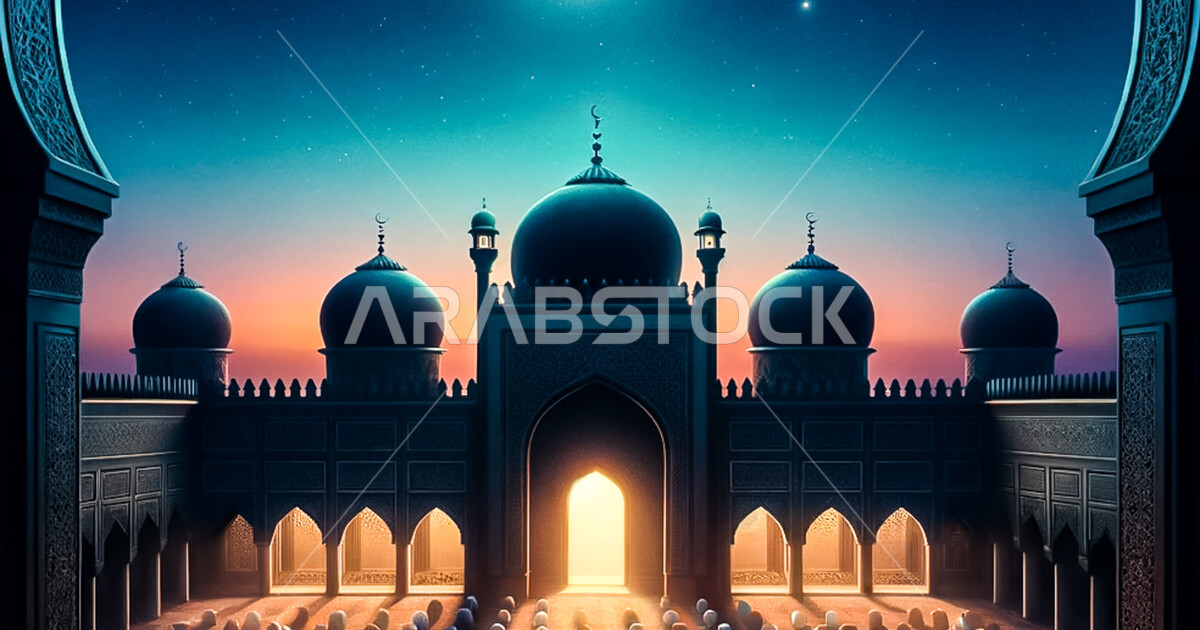 تجمع الرجال المسلمون للصلاة في حرم المسجد، الفن الهندسي المعماري تجمع الرجال المسلمون للصلاة في حرم المسجد، الفن الهندسي المعماري