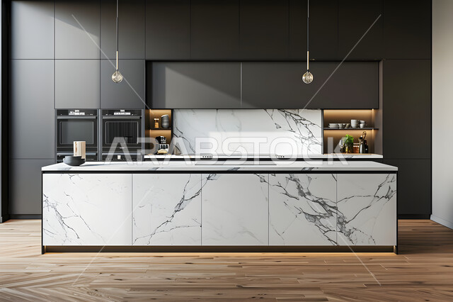 الفن الهندسي والديكورات الفاخرة، الديكور الداخلي الراقي والبسيط، التصاميم العصرية الحديثة للمطابخ في الشقق والفلل السكنية بالمملكة العربية السعودية، مطبخ كلاسيكي بخزائن خشبية غامقة