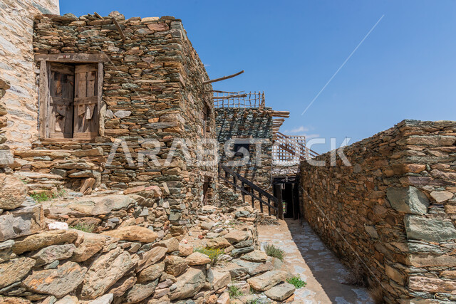 Heritage castles built of stones, ancient architectural art, Bakhrush bin Al-As Castle in the Al-Baha region, ancient stone houses and buildings, famous tourist attractions in the Kingdom of Saudi Arabia