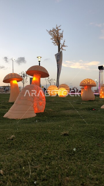 أماكن جذب واستقطاب السائحين، مناظر وشتلات متميزة في مهرجان الزهور، منتزه الردف في مدينة الطائف، مجسمات الفطر المضيئة على المروج الخضراء، منتزهات وحدائق مشهورة بالمملكة العربية السعودية