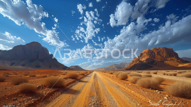 الرمال الناعمة والكثبان الرملية الذهبية، منظر السماء المليئة بالغيوم، المرتفعات والتضاريس والقمم الجبلية في البراري، التكوينات والتشكيلات الصخرية في صحراء المملكة العربية السعودية، مناطق البادية والبيئة الطبيعية الصحراوية، خلفيات الطبيعة