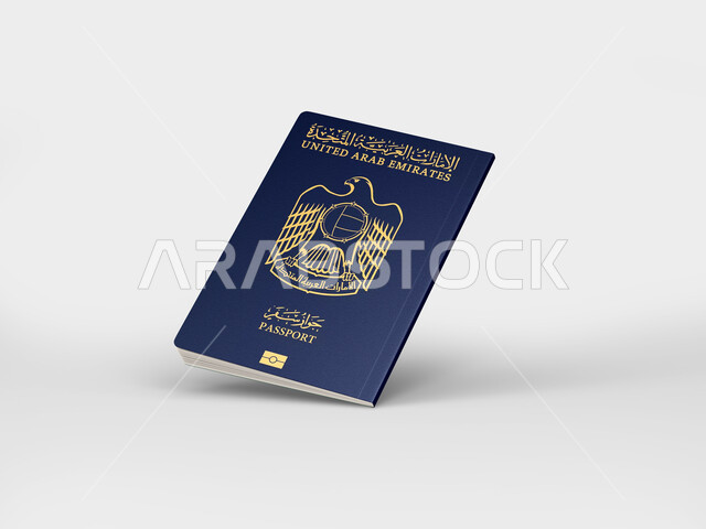 وثيقة سفر رسمية، جواز السفر الاماراتي للعبور عبر حدود الدولة، تأشيرة دخول وخروج دولية، باسبور الامارات العربية المتحدة باللون الازرق، خلفية بيضاء