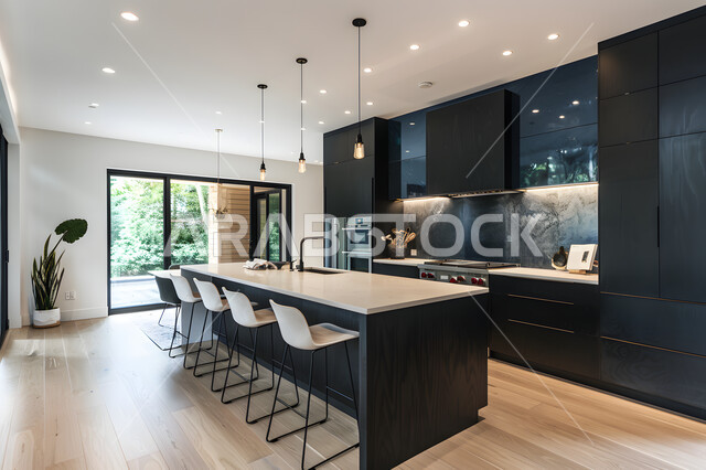 ديكور داخلي راقي لمطبخ أنيق، التصميم العصري للمطابخ الفاخرة في المملكة العربية السعودية، التحف والأكسسوارات المنزلية، الفن الهندسي المعماري للفلل والشقق السكنية