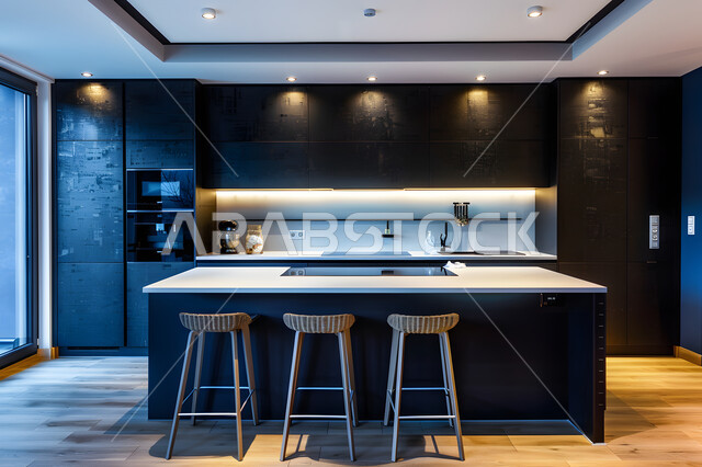 Lights, lights and home accessories, modern design of luxury kitchens in the Kingdom of Saudi Arabia, sophisticated interior decor for an elegant kitchen, architectural engineering art for villas and residential apartments