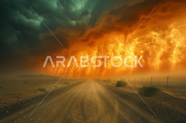 المناخ الصحراوي الجاف والقاسي، المناطق الصحراوية في السعودية، منظر السماء الملبدة بالسحب والغيوم، التلال والكثبان الرملية، الرمال الذهبية الناعمة، المناظر الطبيعية في الصحراء في المملكة العربية