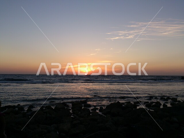 Al Rashed Beach Sunset view on the beach of Jeddah, recreational tourist places in the ...