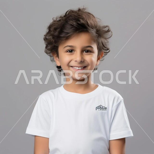 مفهوم الأناقه والاهتمام بالمظهر الخارجي، بورتريه مقرب لولد عربي خليجي سعودي مبتسم ينظر إلى الكاميرا يإيماءات السرور، التقاط صور شخصية للوثائق الرسمية، خلفية رمادية