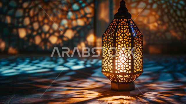  أجواء رمضانية وروحانية إسلامية، فانوس عربي معدني مزخرف مضيء، العادات والتقاليد العربية في زينة الأعياد والمناسبات الدينية، فوانيس وتحف وديكورات تقليدية للاحتفال بقدوم شهر رمضان المبارك