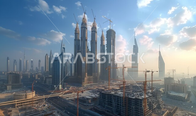  مفهوم تحسين البنية التحتية للبلاد في إمارة دبي، أعمال البناء والمقاولات والتطوير العقاري، إنشاء الأساسات والهياكل للمشروعات السكنية والمصانع، التطور المعماري والحضاري في الإمارات العربية المتحدة، تشييد المباني والمشاريع الضخمة