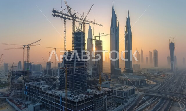 التطور المعماري والحضاري في الإمارات العربية المتحدة، تشييد المباني والمشاريع الضخمة، مفهوم تحسين البنية التحتية للبلاد في إمارة دبي، أعمال البناء والمقاولات والتطوير العقاري، إنشاء الأساسات والهياكل للمشروعات السكنية والمصانع