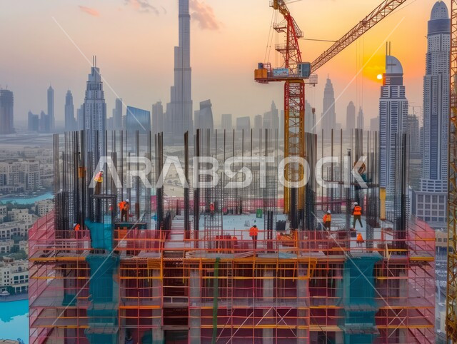 أعمال البناء والمقاولات والتطوير العقاري، إنشاء الأساسات والهياكل للمشروعات السكنية والمصانع، التطور المعماري والحضاري في الإمارات العربية المتحدة، تشييد المباني والمشاريع الضخمة، مفهوم تحسين البنية التحتية للبلاد في إمارة دبي