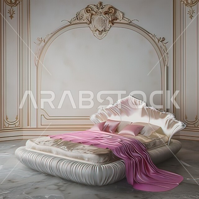 فلل وشقق سكنية بديكورات ملكية كلاسيكية، فنون الهندسة والديكور في الفنادق والمنتجعات الفاخرة، سرير ووسائد مريحة على شكل محار اللؤلؤ، تصميم داخلي  وأثاث منزلي راقي وأنيق لغرفة النوم، غرف بتصاميم داخلية عصرية 
