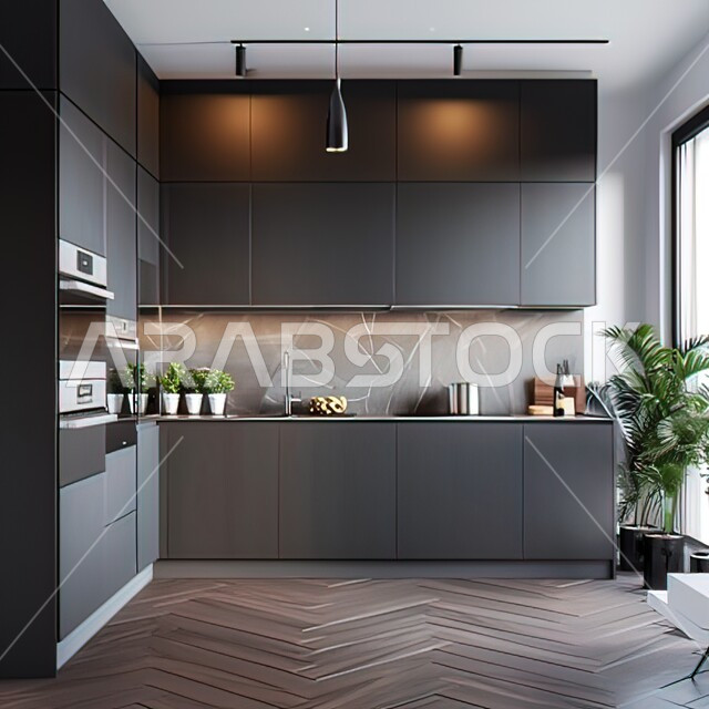 التصميم العصري للمطابخ الفاخرة في المملكة العربية السعودية، الأضواء والأنوار والأكسسوارات المنزلية، ديكور داخلي راقي لمطبخ أنيق، الفن الهندسي المعماري للفلل والشقق السكنية