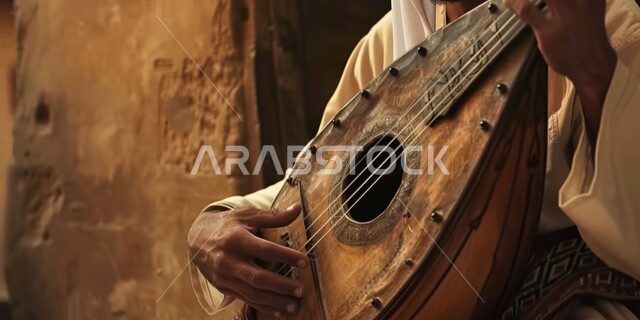 Saudi Arabian Instrument Artistic musical talents, a close-up picture of the hands of a Saudi ...